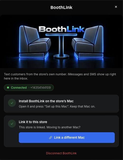 BoothLink settings linked to a store in the CRM
