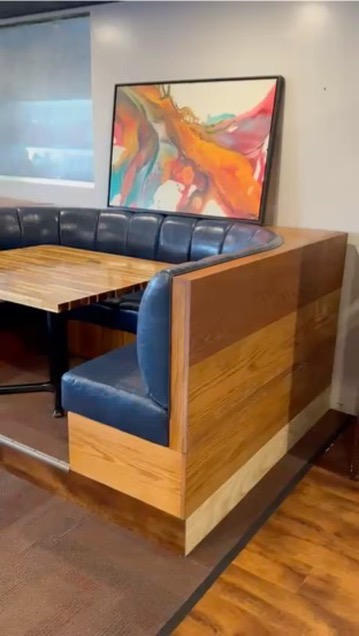 Blue upholstered booth in downtown Tampa