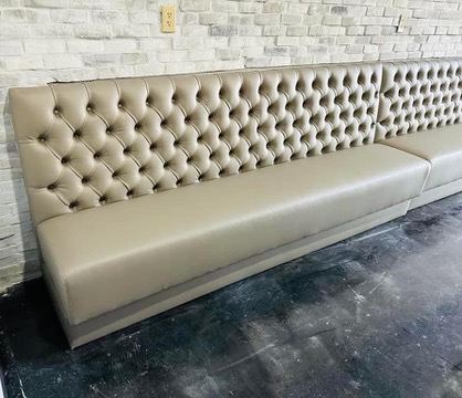 Beige Tufted Long Banquette White Brick
