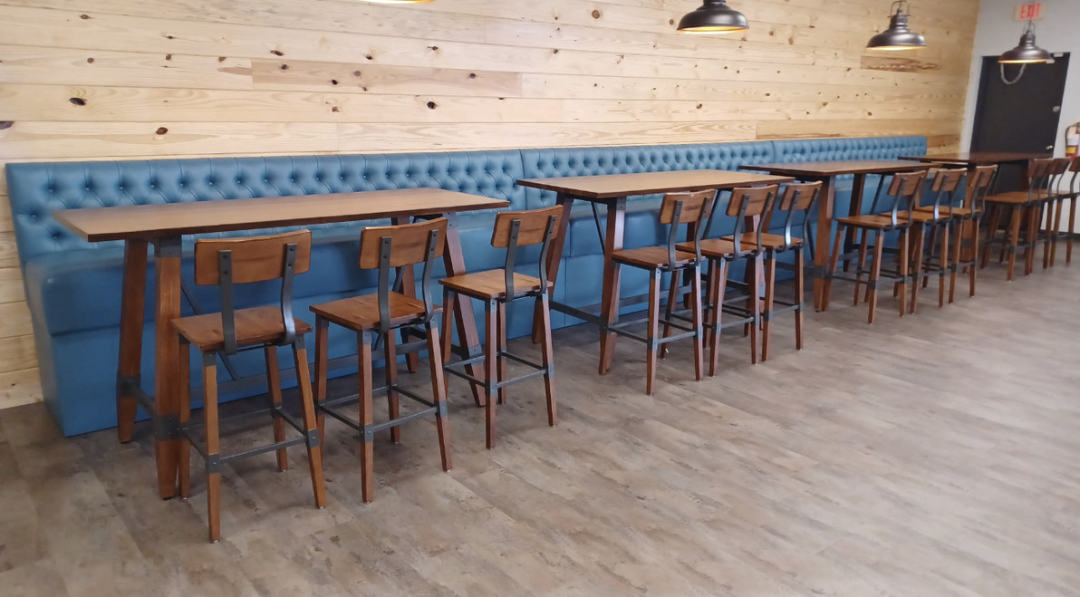 Blue Tufted Long Wall High Tables