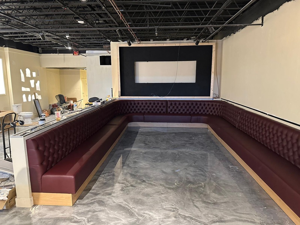 Burgundy Tufted Large U Banquette Onsite