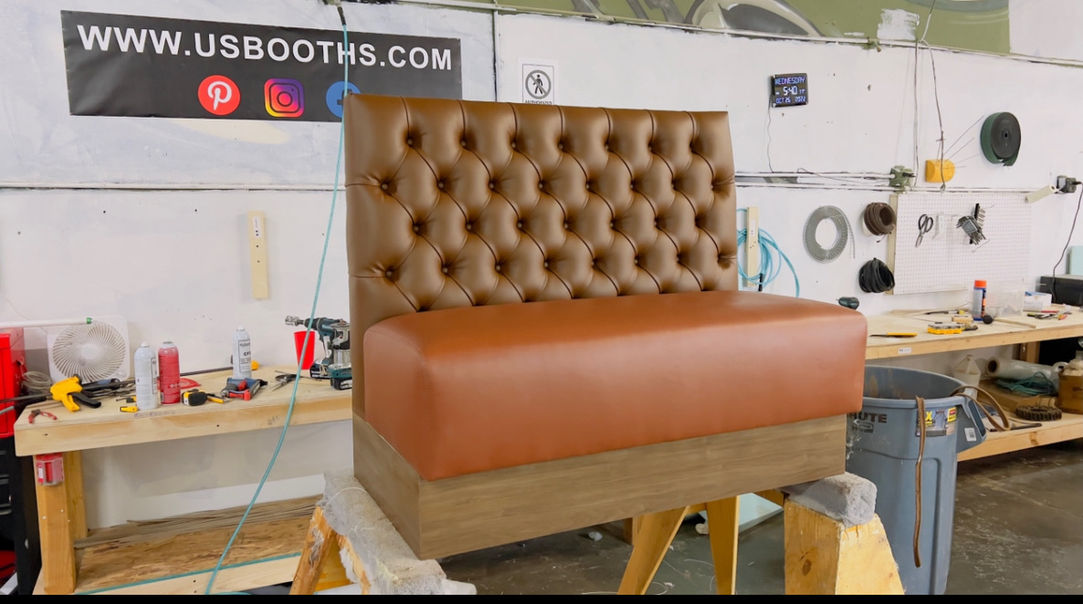 Caramel Tufted Straight Wood Base Workshop