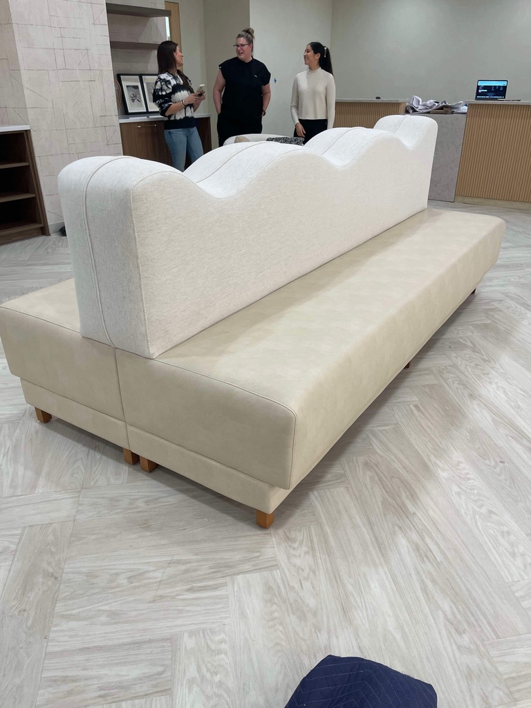 cream wave back seating angle — On-site seating photograph