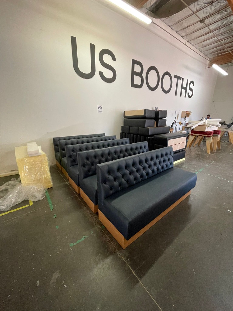 Dark Tufted Wood Base Booth Row