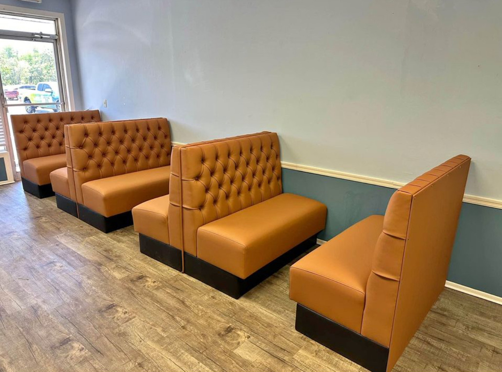 cognac tufted booth row — On-site seating photograph
