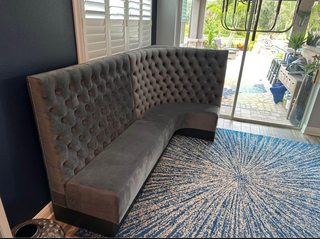 gray tall tufted corner installed — installed seating photograph