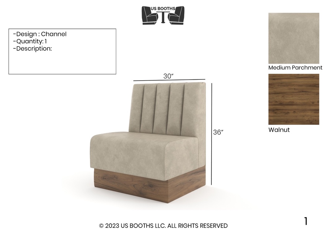 Parchment Channel Single Seat Dimensioned Design