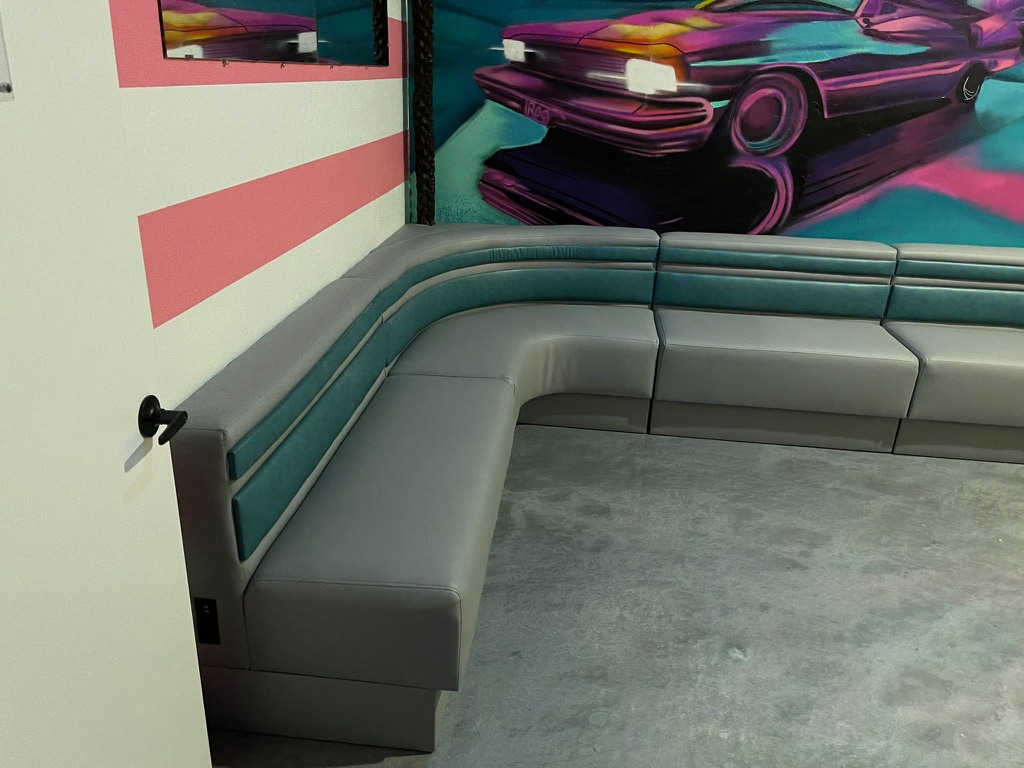 gray teal seating corner detail — onsite venue seating photograph