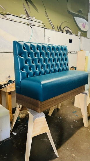 Teal Tufted Straight Wood Base Workshop