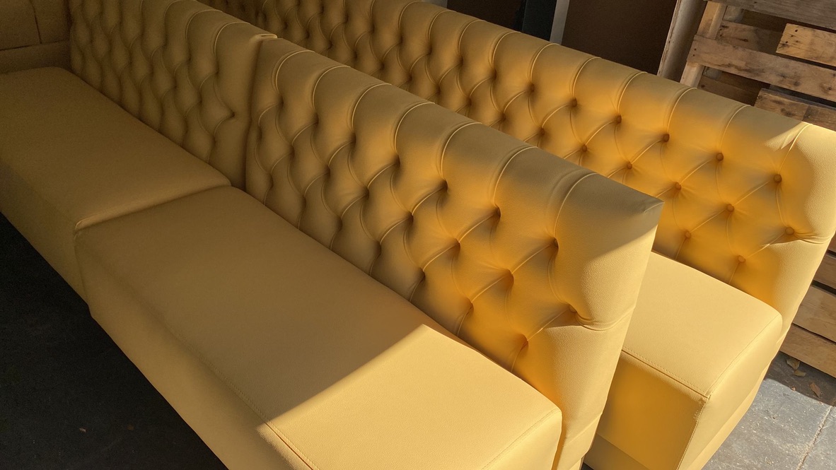 Yellow Tufted Banquette Rows Workshop