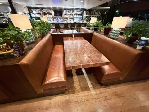 Leather booth seating and reupholstery work at The Henry near 44th Street and Camelback in Phoenix
