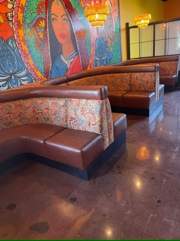 Patterned booths at Veda Indian Cuisine in Scottsdale