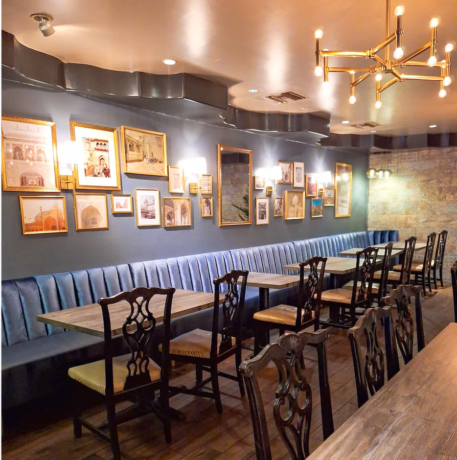 US Booths custom blue straight booth for dining room seating